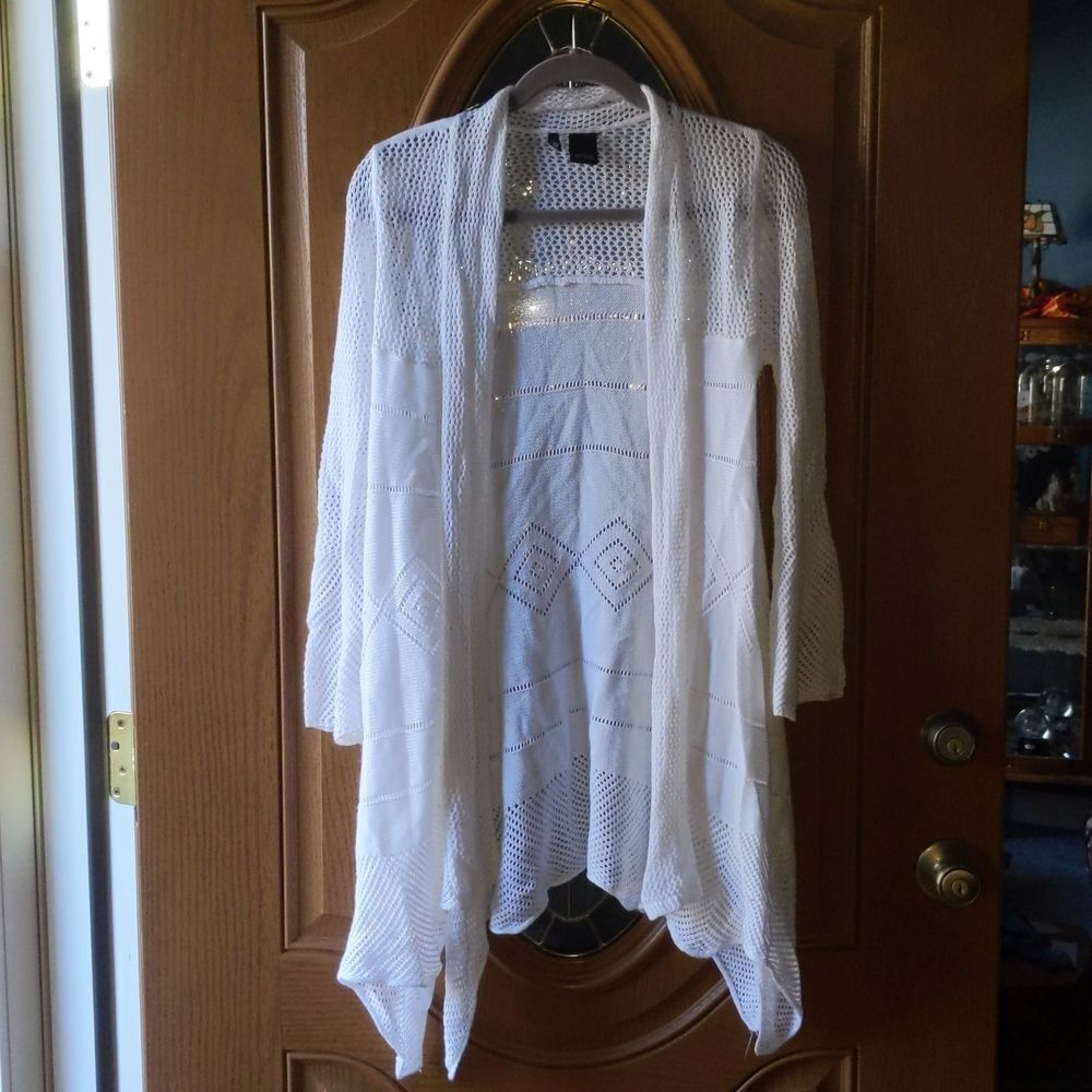 New Directions white  crochet waterfall cardigan Sz S